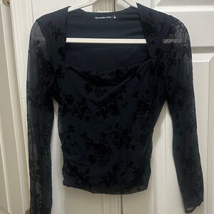 Abercrombie & Fitch Black Floral Mesh Top